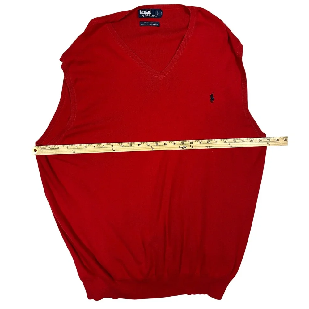 Polo Ralph Lauren Men Red 100% Pima Cotton V-Neck Sweater Vest 3XLT Tall